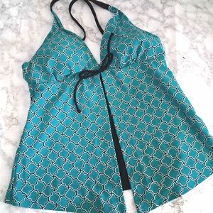 🩱BEACH DIVA Teal Geometric Women Tankini Top Size 12
